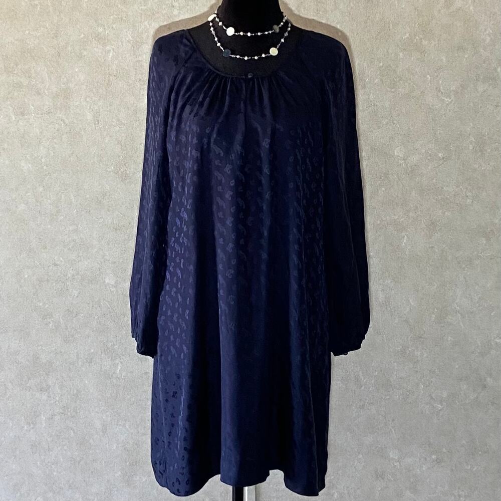 Women's J. Crew Navy Blue Silk Tonal Paisley Shift Dress Womens Size 12 - Picture 3 of 7